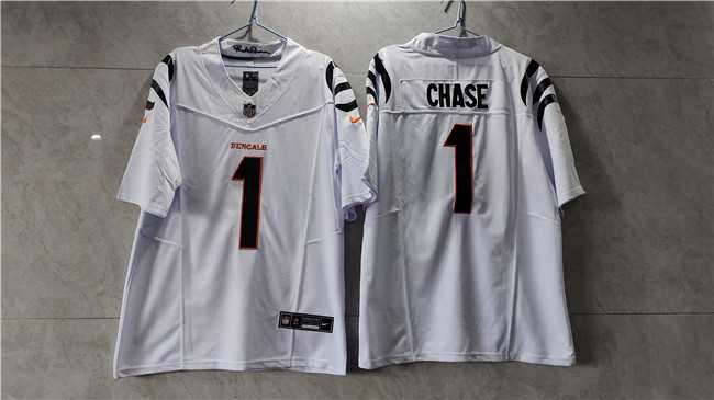 Men%27s Cincinnati Bengals #1 Ja%27Marr Chase White 2023 F.U.S.E. Vapor Untouchable Limited Stitched Jersey
